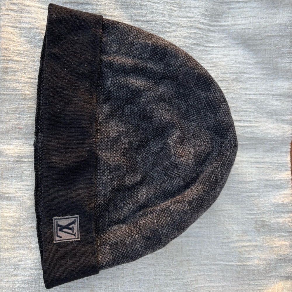 Louis Vuitton Knit Beanie Hat Petit Damier Graphite Wool Used